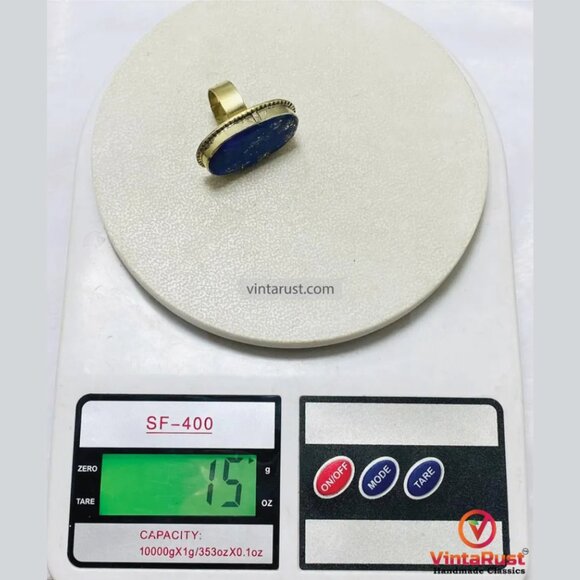 Unisex Lapis Lazuli Stone Ring: Adjustable Gemstone Lapis Jewelry - Picture 6 of 6